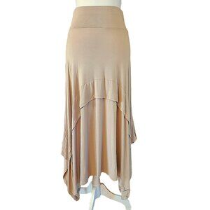 Matti Mamane Tan Sharkbite Hem Maxi Skirt Women's Sz S Made in Israel Lagenlook